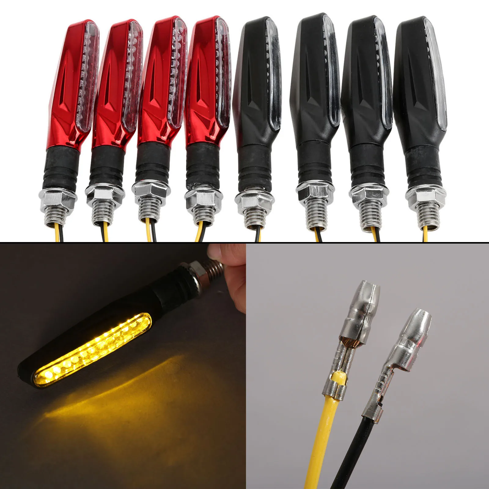 2Pcs 12V Motorcycle LED Turn Signal Indicator Light Yellow Blinker Lamp Universal Flexible Bendable Flasher Motorbike Part |