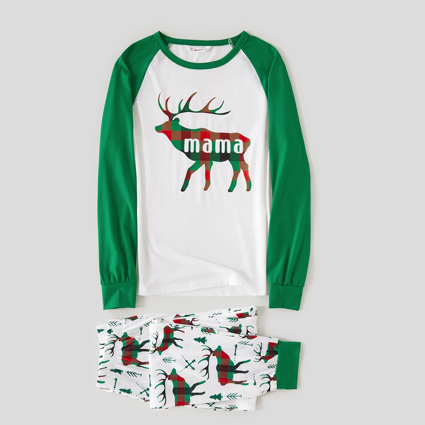 Пижамный комплект с длинным рукавом и принтом Северный олень|Сочетающаяся