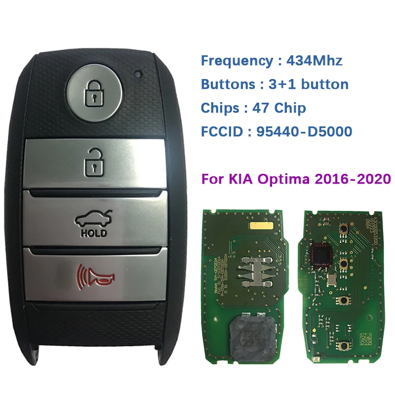 CN051114 Aftermarket 4 Button Smart Key For 2016-2020 KIA Optima Remote Frequency 433MHz FCCID Number 95440-D5000 95440-D4000