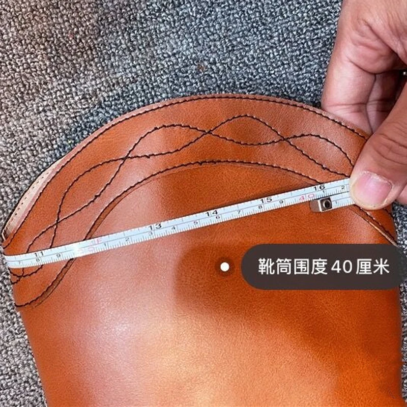 

Brown Leather Knee Boots Women Pointed Toe Square 7CM 10CM High Heel Botas Femme Fashion Knight Boots