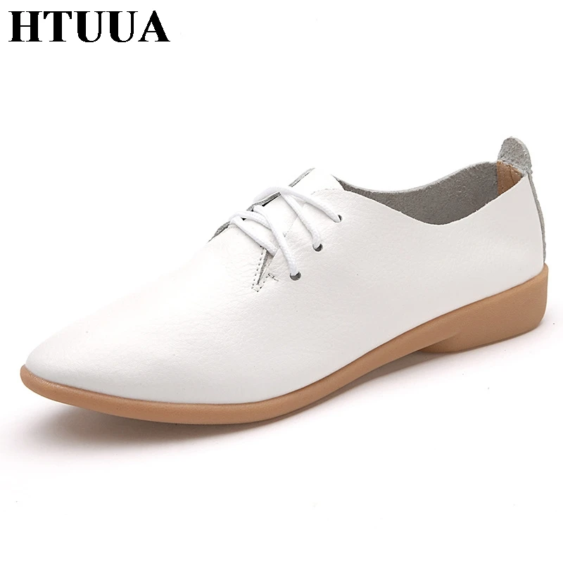 HTUUA/женские туфли-оксфорды из натуральной кожи Повседневная обувь на шнуровке с
