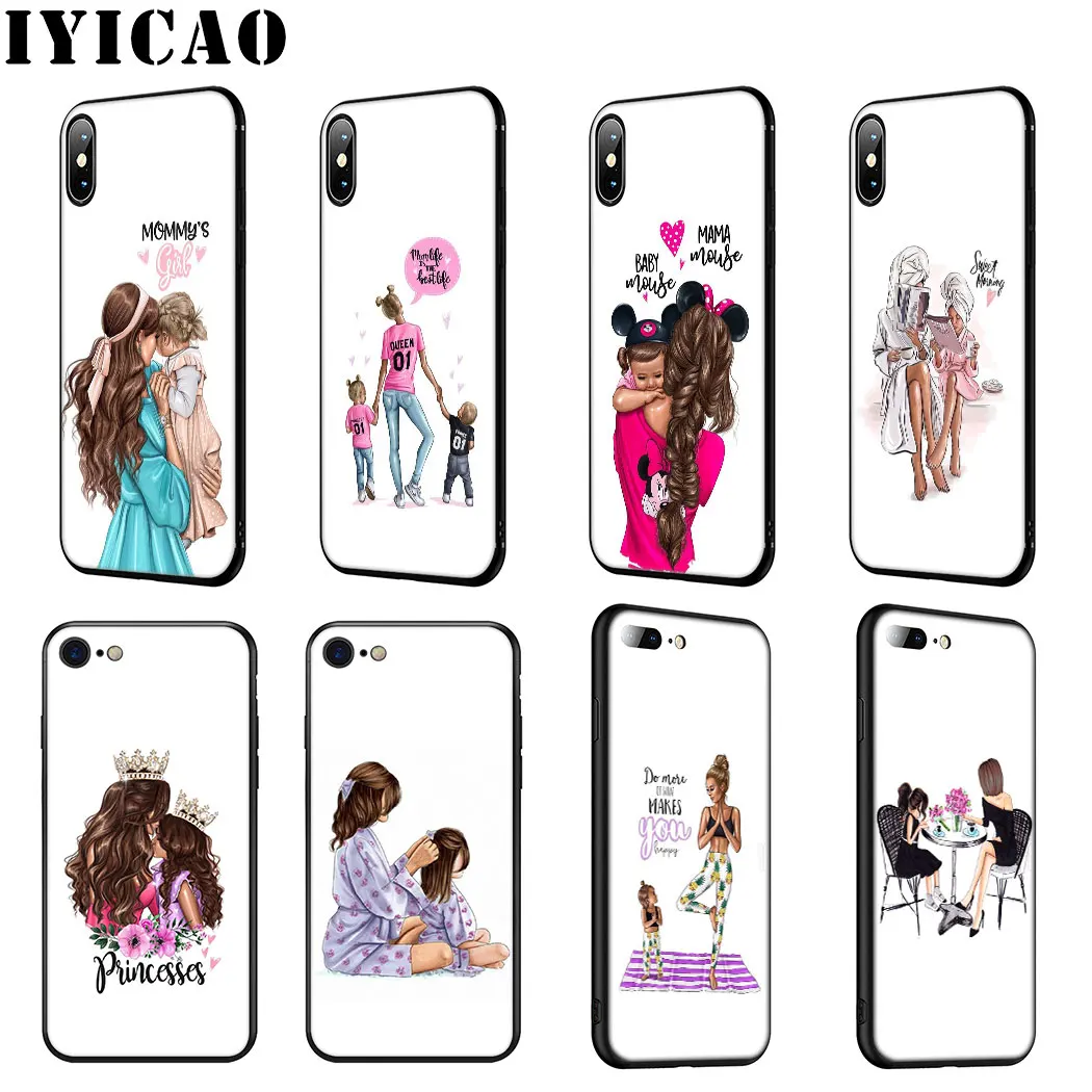 IYICAO Super Mom Baby Girl Soft Silicone Case for iPhone 11 Pro Max XR X XS 6 6S 7 8 Plus 5 5S SE Phone |