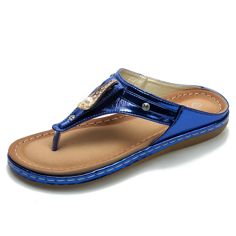 

2021Summer Women Fashion Flip Flop Crystal Bead Flat Slipper Sandy Beach Slippers Sandals Casual Sexy Outsid Ladies Shoes