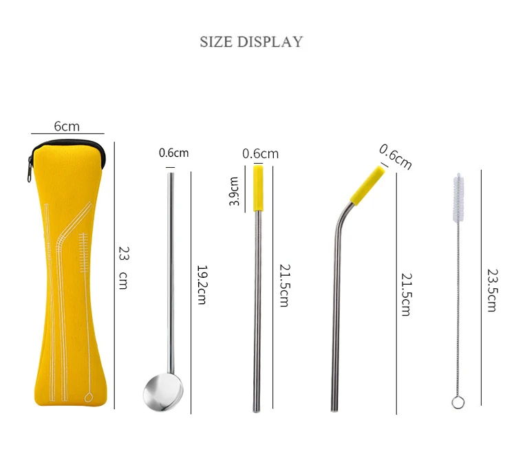 5 шт. многоразовые силиконовые трубочки для напитков из нержавеющей