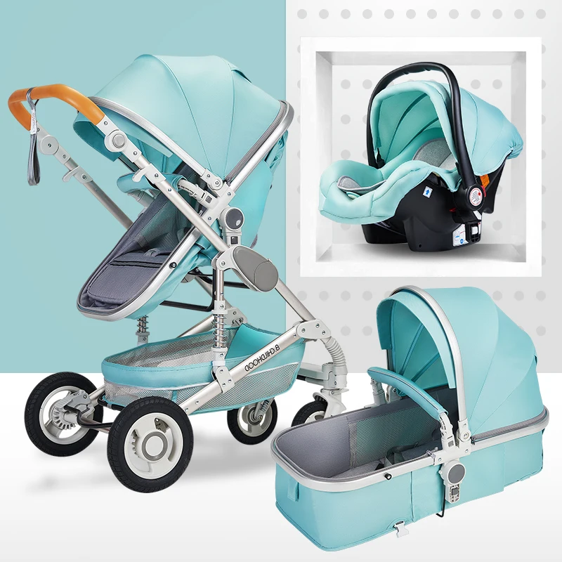 Baby Stroller Multifunctional 3 in 1 High Landscape Folding Carriage Gold Newborn | Мать и ребенок