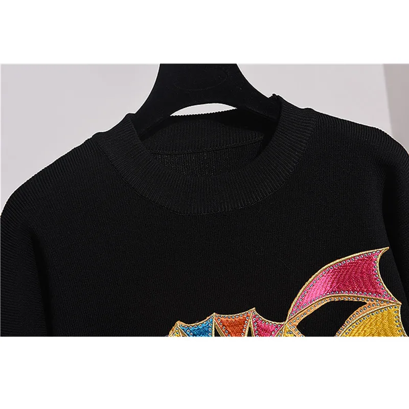 Женский вязаный спортивный костюм свободный свитер с блестками и длинным