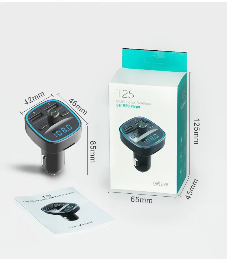 

T25/T25S Car Mp3 Player Bluetooth 5.0 Receiver FM Transmitter Dual USB Car Charger U disk TF card Interior Accessories