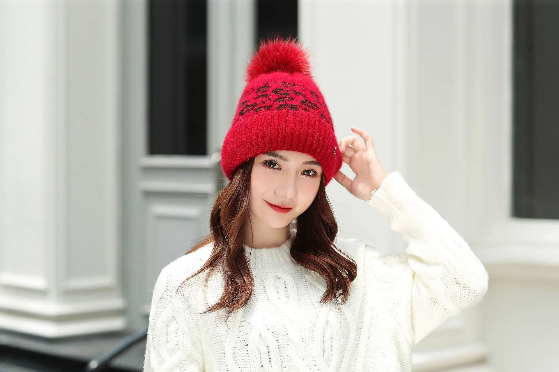 Women Beanies Pom Poms Rabbit Hat Beanie Knitted Skullies Fashion Caps Ladies Knit Cap Winter Hats For Women