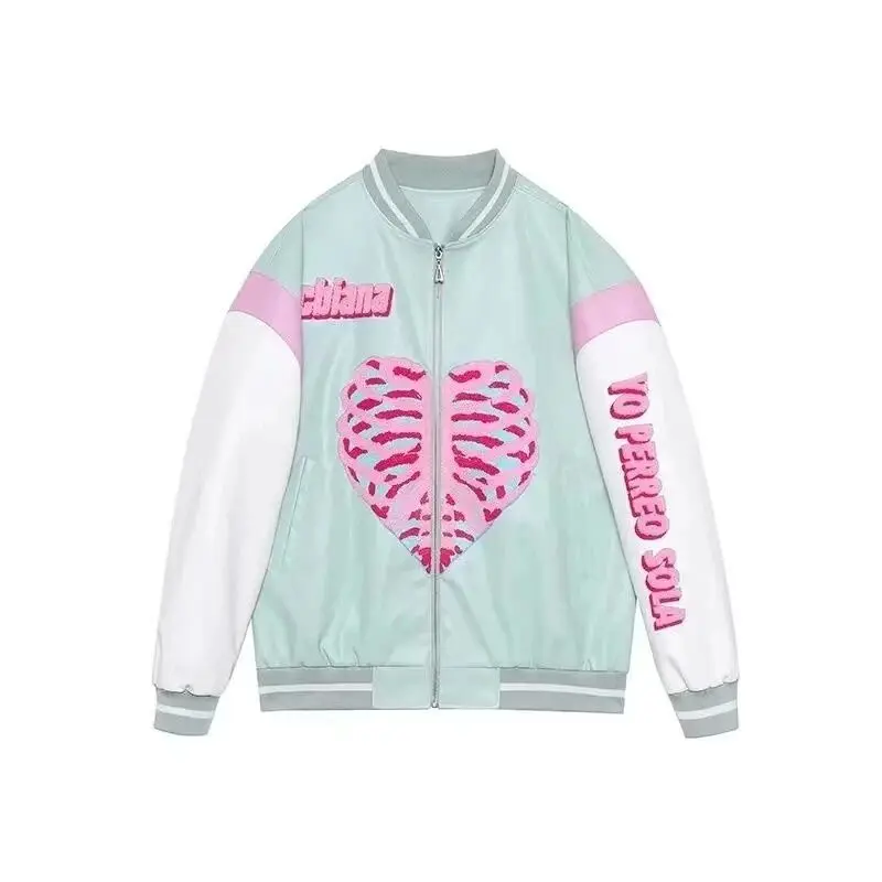 

Skeleton love baseball uniform female spring and autumn trend coat American street green jacket tide top 2021