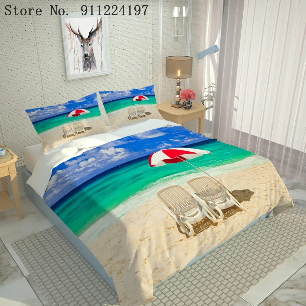 Комплект постельного белья с изображением песчаного пляжа двойное