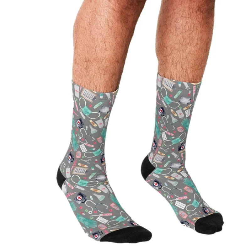 

funny Socks Men harajuku Medical Themed Pattern Printed Happy hip hop Men Socks Novelty Skateboard Crew Casual Crazy Socks