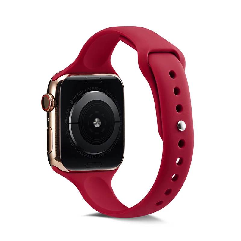 Rose Red Ремешок для часов Apple Watch 38 мм 42 мм 44 мм 40 мм IWatch 4 3 2 1 спортивный силиконовый ремешок тонкий браслет аксессуары для часов - Цвет ремешка: Rose Red