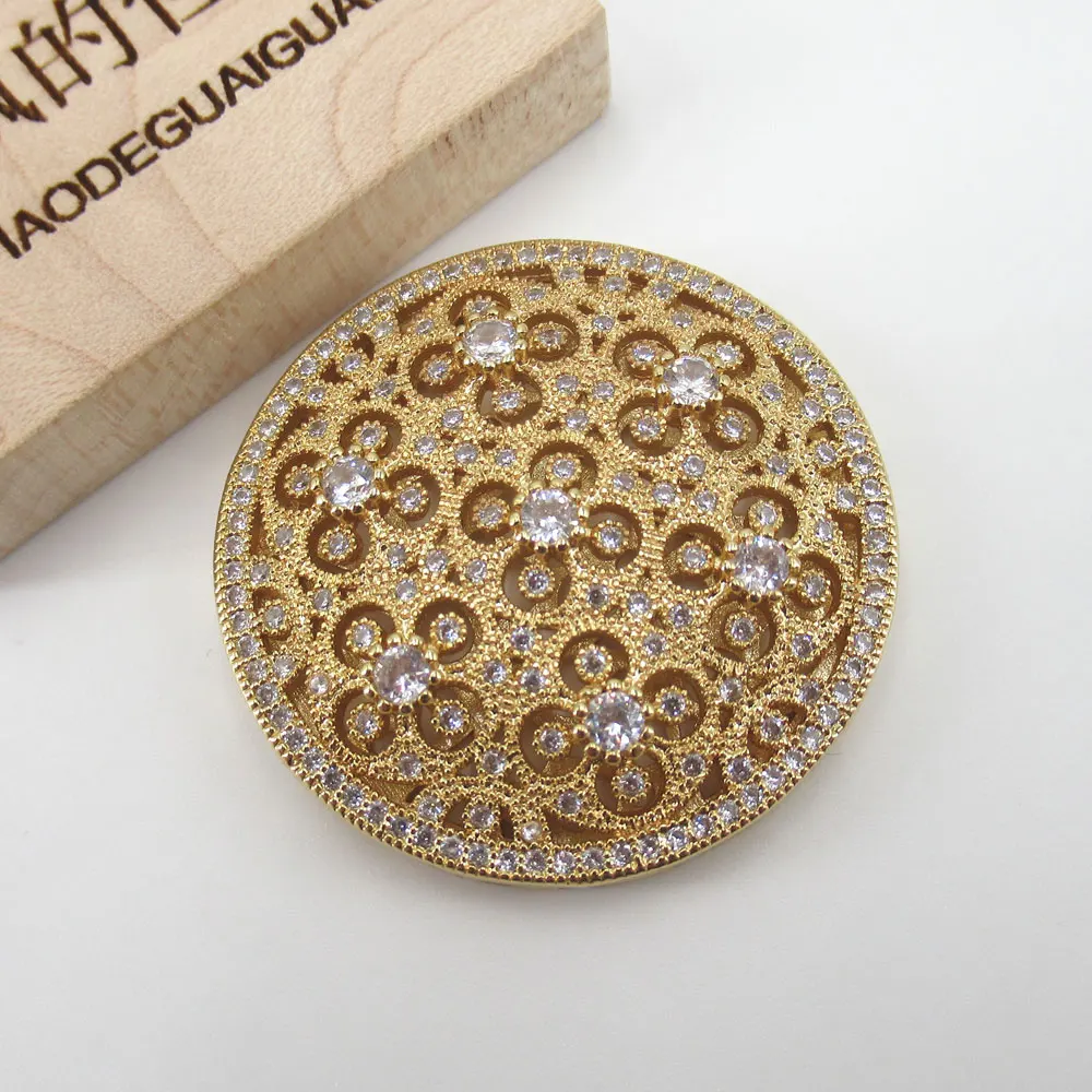 

APDGG 37x37mm Gold plated cubic zircon CZ Micro Pave Round Circle Connector Tassel Pendant necklace Bracelet Jewelry DIY