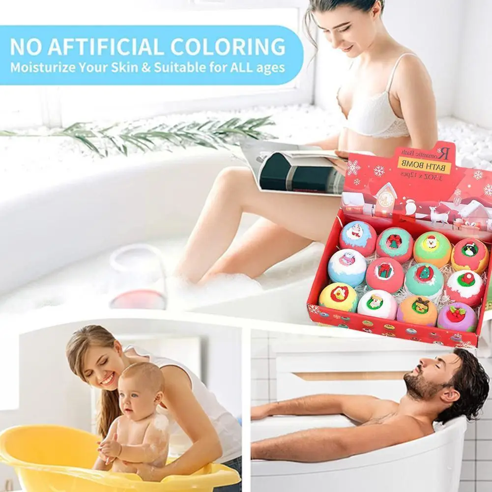 

Cute 12Pcs/Set Christmas Theme Natural Spa Essential Bombs Gift Bath New Birthday Year Bath For Women Oil Foot Bubble Ball O4C4