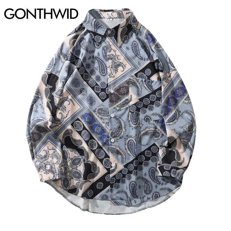 GONTHWID кешью Платья с цветочным принтом Платье длинными рукавами рубашки для