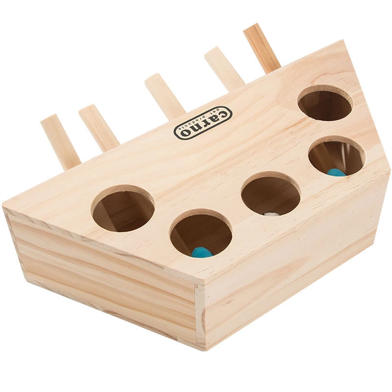 Juguete de caza de gatos, laberinto interactivo de madera maciza para mascota, h&aacute;mster con agujero de 3/5 huecos, trampa para morder, hierba gatera, juguete divertido-5