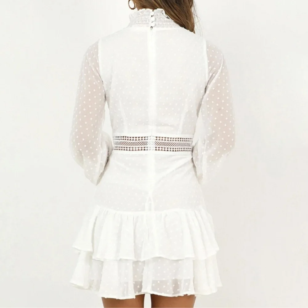 Белое платье одежда с длинным рукавом элегантное водолазка а-силуэт новинка 2020