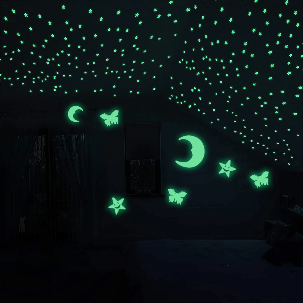 

Stars Stickers Fluorescent Moon Butterfly Luminous Wall Sticker Glow In The Dark Luminous Ceiling Space Glowing Bedroom Decor