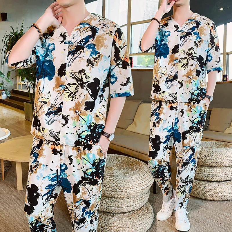 

Chinese Sweatsuit Style Men Short Set Heren Kleding Contrast Mens Set 2 Piece Set Moda Hombre Tracksuit Men Set Conjunto Hombre