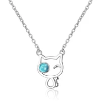 wangaiyao cat necklace female tide simple net red design sense wild niche blue crystal short clavicle chain