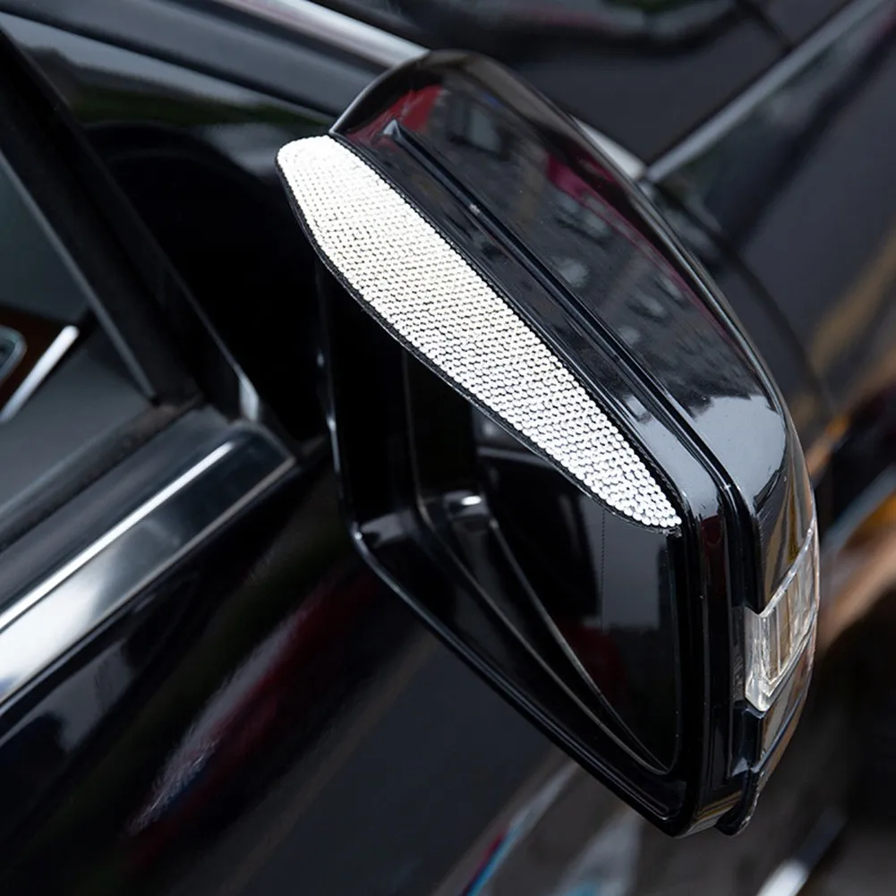 

2pcs Bling Rhinestones Car Rear View Mirror Sticker Rain Eyebrow Weatherstrip Sun Visor Car Accessories Shield Shade Cover