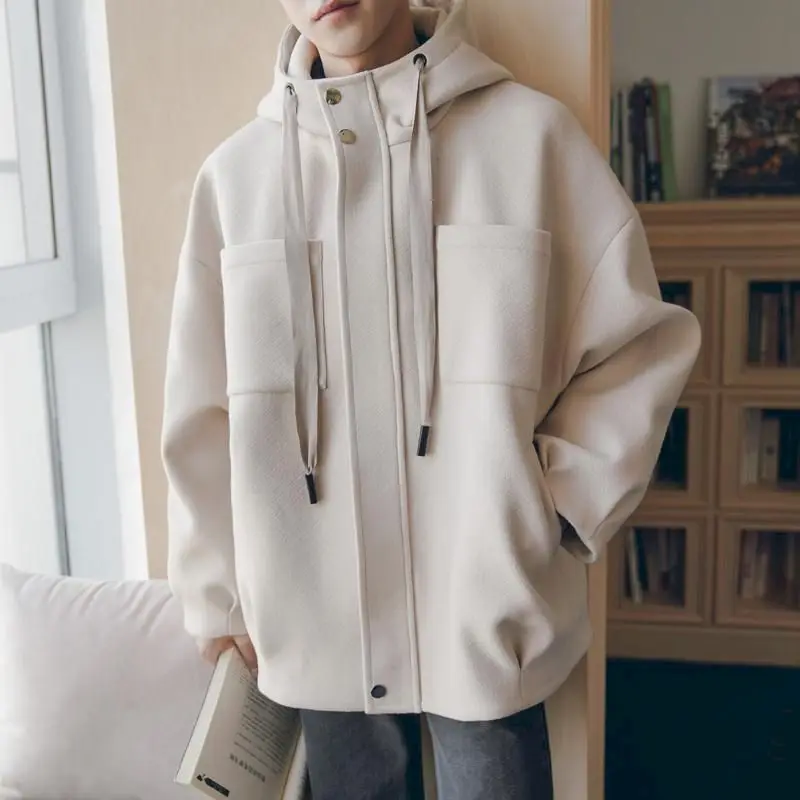 

Fonekie Handsome Hooded Woolen Jacket Autumn Winter Men Youth Korean Trend Loose Casual Hoodies Thick Woolen Coat Mens Clothing