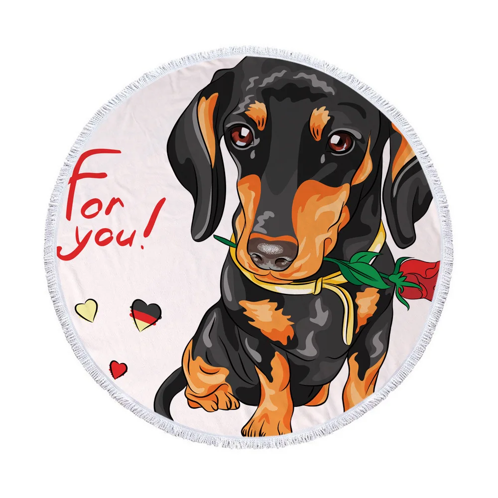 Круглое пляжное полотенце с мультяшной собакой кисточками из микрофибры одеяло