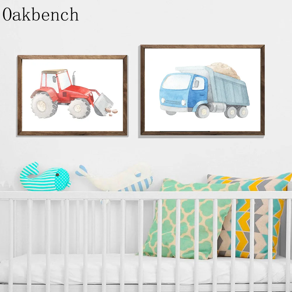 Плакат на холсте с изображением грузовиков машин самолетов строительных