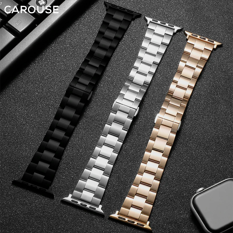 

Carouse Stainless Steel Strap For Apple Watch band Series SE/6/5/4/3/2/1 38mm 42mm Butterfly Bracelet for iWatch band 40mm 44mm
