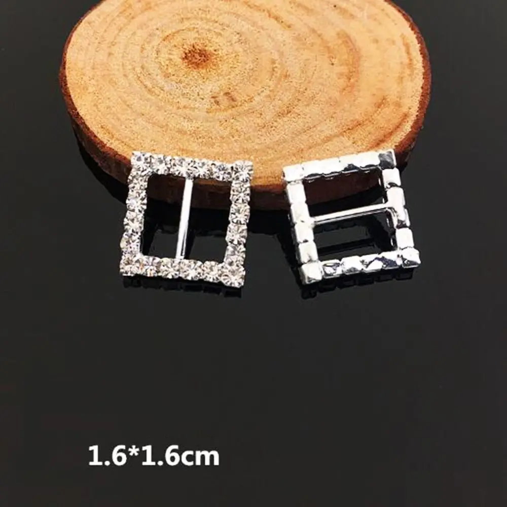 10pcs Square 10 шт./упак. круглый в форме квадрата в форме сердца Форма с украшением в виде кристаллов стразы пряжка приглашения на свадьбу Лента слайдер горный хрусталь для свадьбы серебряные аксессуары - Цвет: 10pcs Square