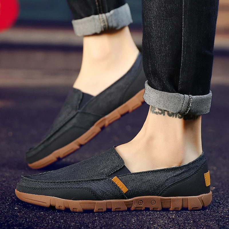 Мужская парусиновая обувь дышащая повседневная на плоской подошве без шнуровки