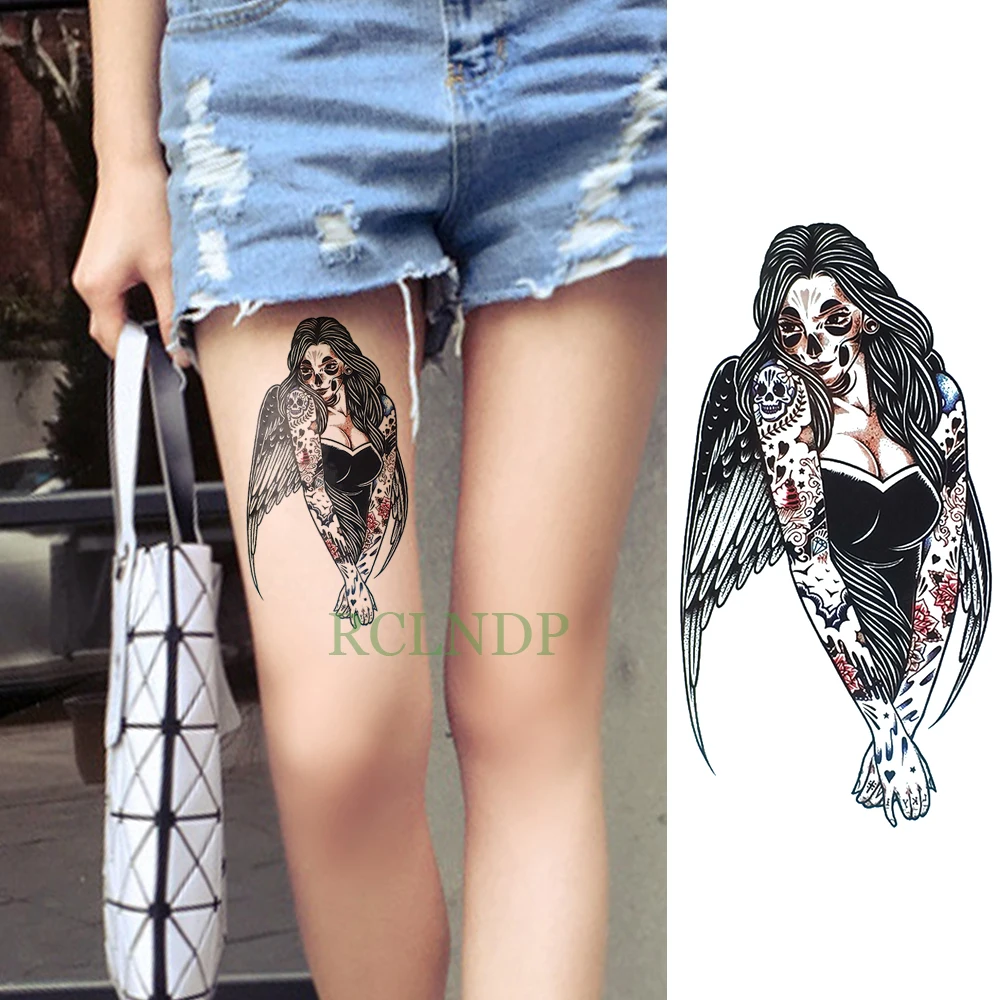Водостойкая временная татуировка Череп голова старые школьные крылья тату