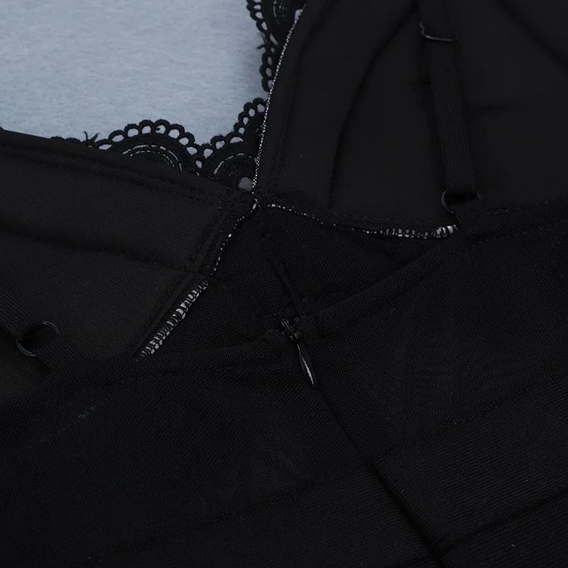 Черное сексуальное модное кружевное платье с бретельками женское облегающее