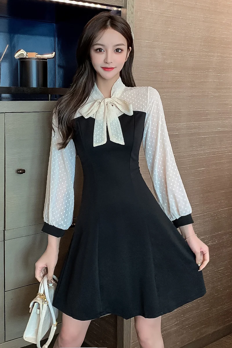 

COIGARSAM Fashion Full Sleeve Women one-piece dress korean New Spring Office Lady Dresses 856