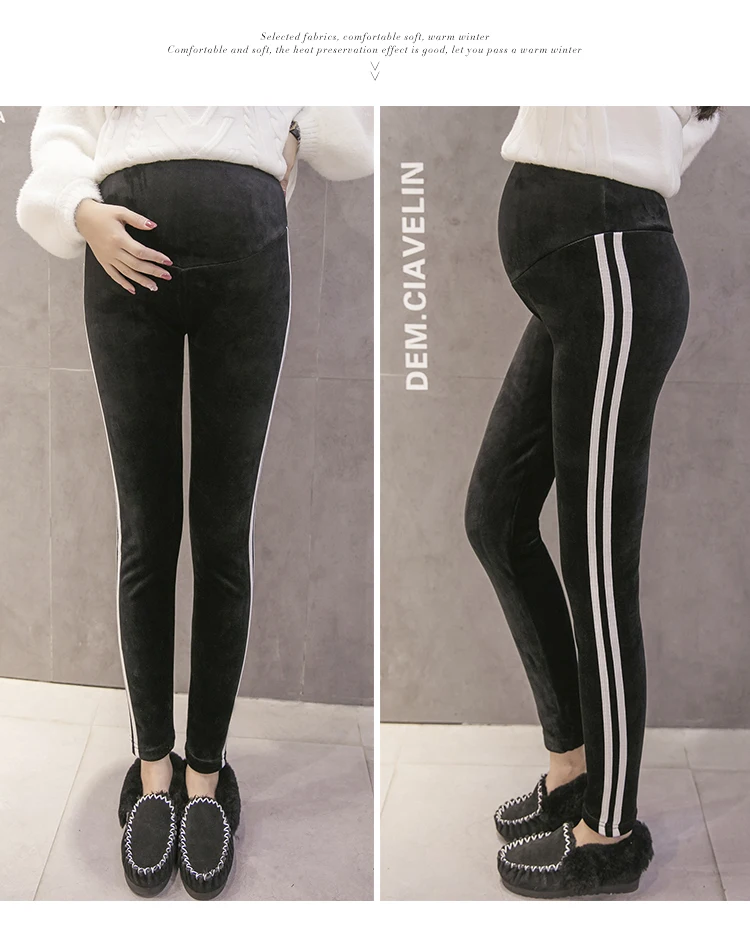 Winter Maternity Leggings Thick Adjustable Waist Velvet Line Pregnant Women Pregnancy Clothes Pants Ropa Mujer Premama - Цвет: Черный