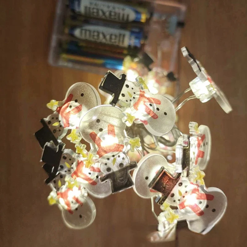 

Рождественская гирлянда со снеговиком для вечеринки, светодиодная уличная гирлянда 1/2/3 м, товары для украшения дома, снеговик с черной шляп...