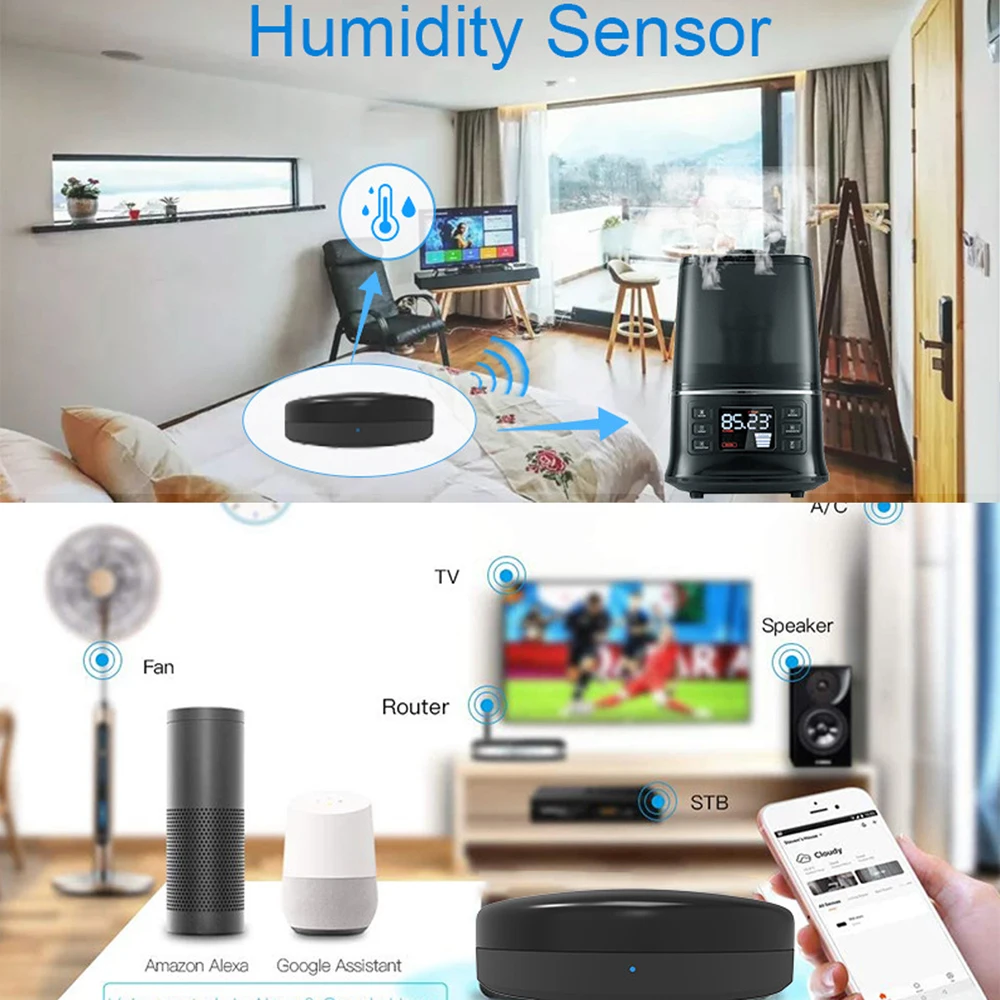 

WiFi-IR Remote R6 Intelligent Universal IR Remote Control WiFi Controller Repeater Hub Household Temperature Humidity Sensor