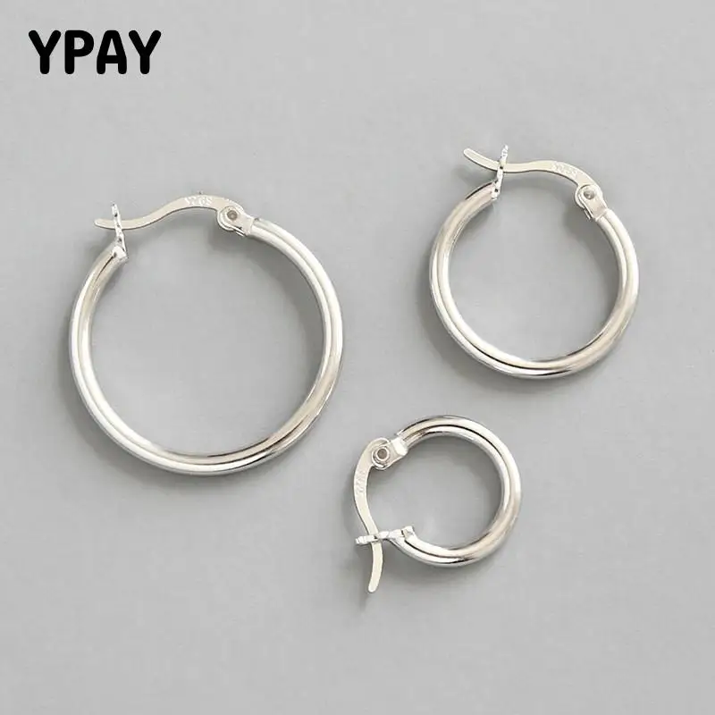 

YPAY 100% Real 925 Sterling Silver Hoop Earrings for Womens Trendy Design Small Huggie Geometry Hollow Earring Jewelry YME234