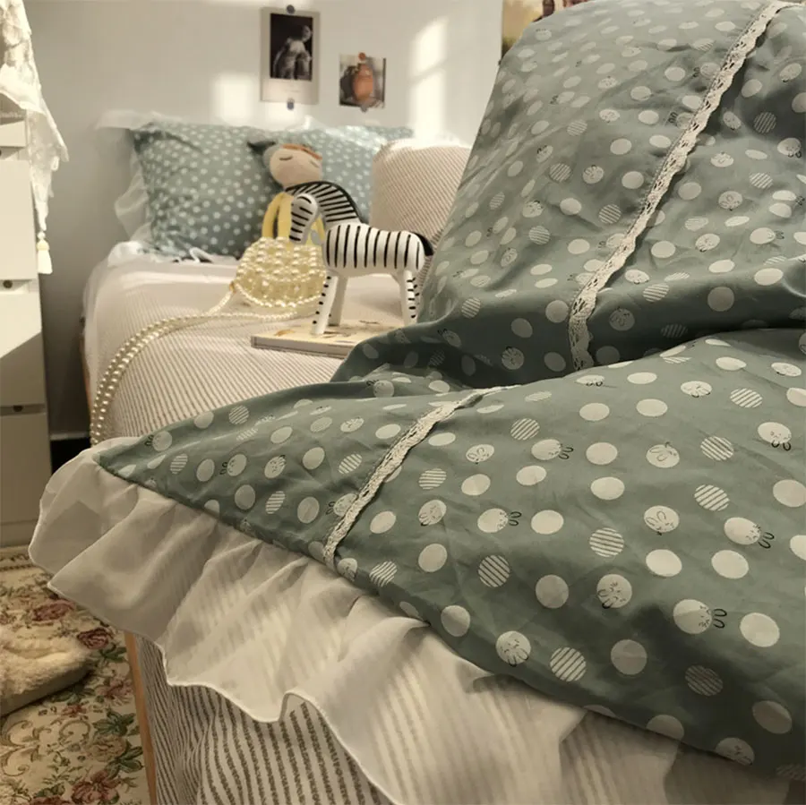 

Cute fairyfair polka dot bedding set kid teen adult,cotton twin full queen king home textile bed sheet pillow case quilt cover