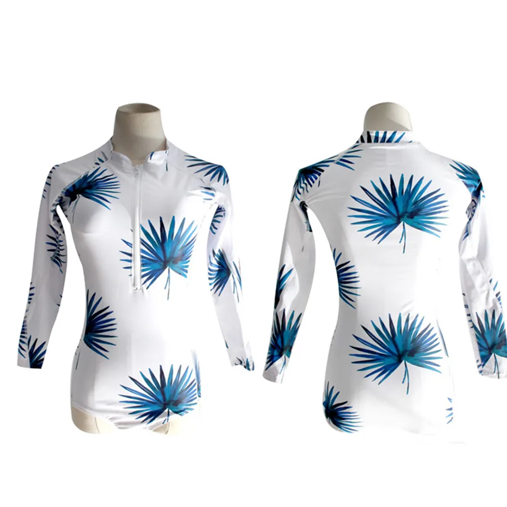 Женский слитный купальник с принтом пляжная одежда синими листьями для серфинга