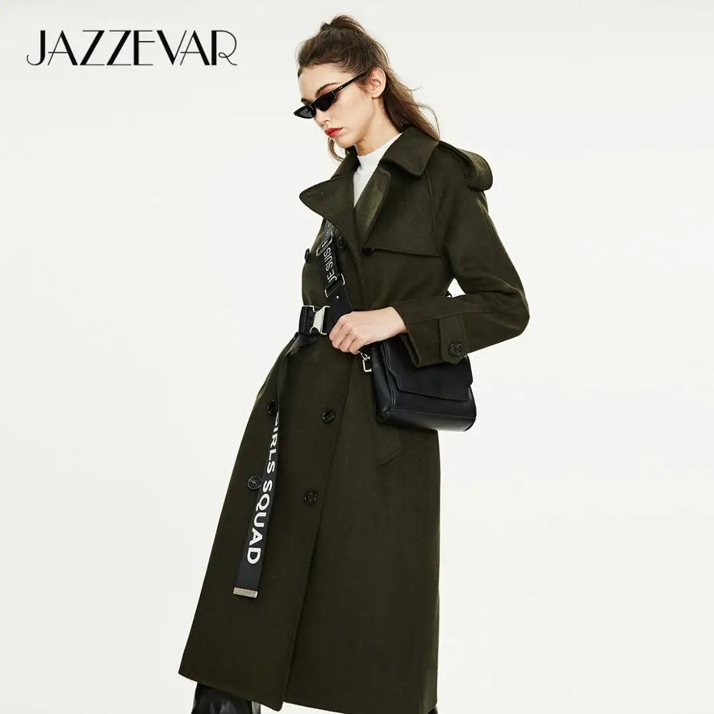JAZZEVAR Новое поступление осенний Женский пальто топ цвета хаки верхняя одежда с поясом длинное женское пальто N9069