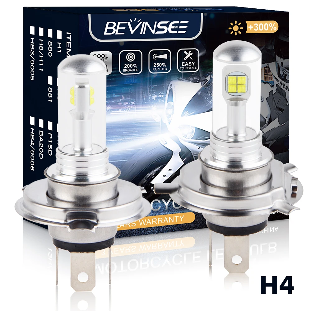 

Bevinsee H4 LED Moto Light Bulb 9005 HB3 9006 HB4 LED Headlight 12V 6500K White H8 H9 H11 H3 880 881 LED Fog Lamp 2pcs