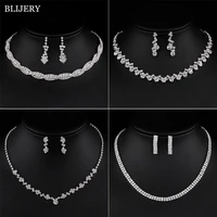 blijery silver plated crystal bridesmaid bridal jewelry sets geometric choker necklace earrings for women wedding jewelry sets