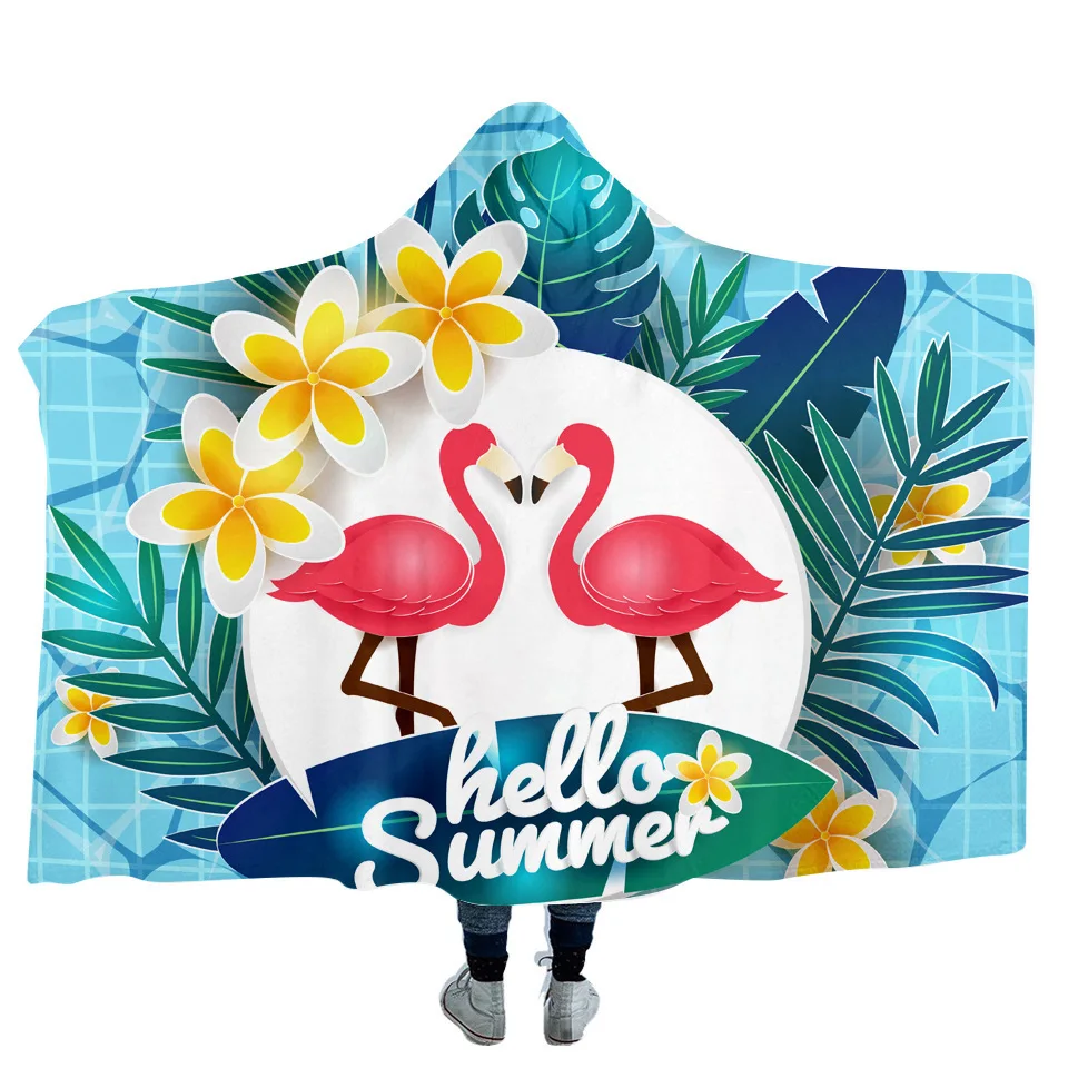 

2021 New Colorful flamingo 3D digital printing hooded blanket cloak thickened wholesale to map customization