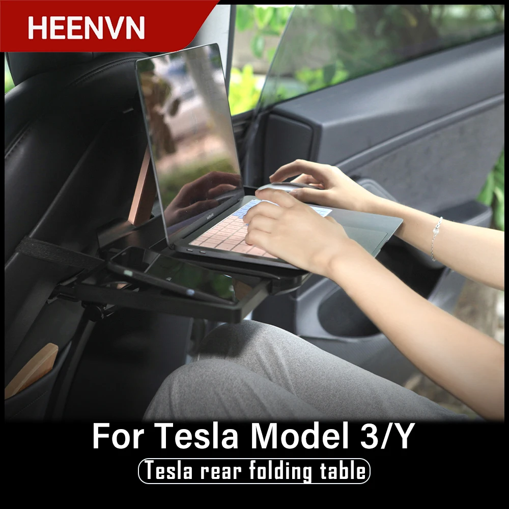 

Heenvn For Tesla Model 3 2021 Car Rear Folding Laptop Table Portable Vehicle Desk Car Modification For Tesla Model Y Accessories