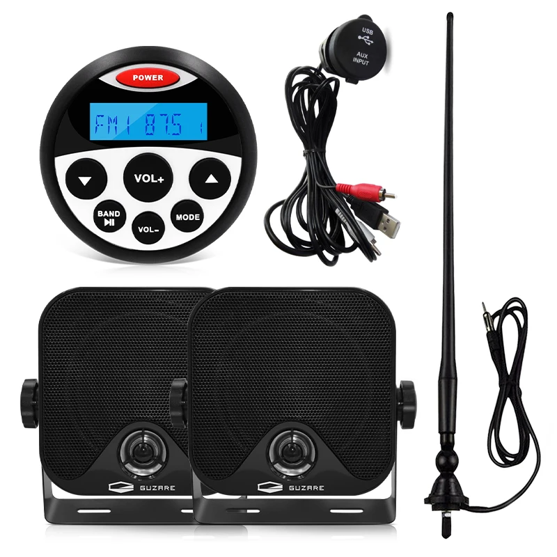 Marine Waterproof Stereo Bluetooth Receiver Boat Radio Audio System Car MP3 Player+4inch Marine Speaker+AM FM Antenna+USB Cable Marine Waterproof Stereo Bluetooth Receiver Boat Radio Audio System Car MP3 Player+4inch Marine Speaker+AM FM Antenna+USB Cable