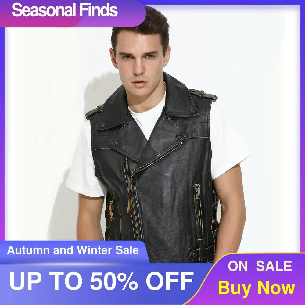2021 винтажный черный мужской облегающий Байкерский кожаный жилет размера плюс 3XL