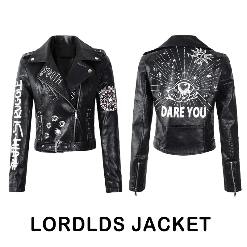 white bubble coat LORDLDS Red Leather Jacket Women Graffiti Colorful Print Moto Biker Jackets and Coats PUNK Streetwear Ladies Clothes waterproof parka