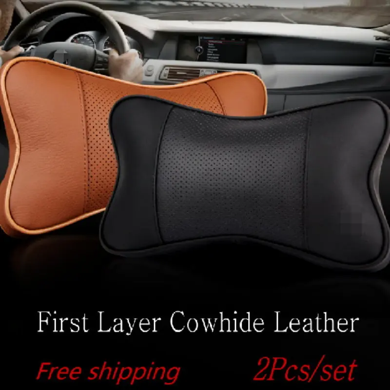 

Free shipping For VolksWagen a pair Leather Car Headrest / Neck Pillow for Vehicle / Seat Headrest / Genuine Leather Headrest