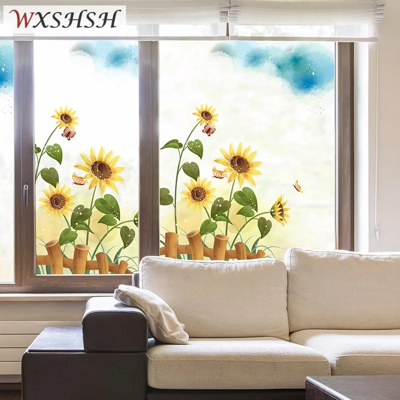 

Custom Size Static Cling Window Sticker Sunflower Decorative Private Stained Glass Film For Bathroom Bedroom Kitchen Living Room